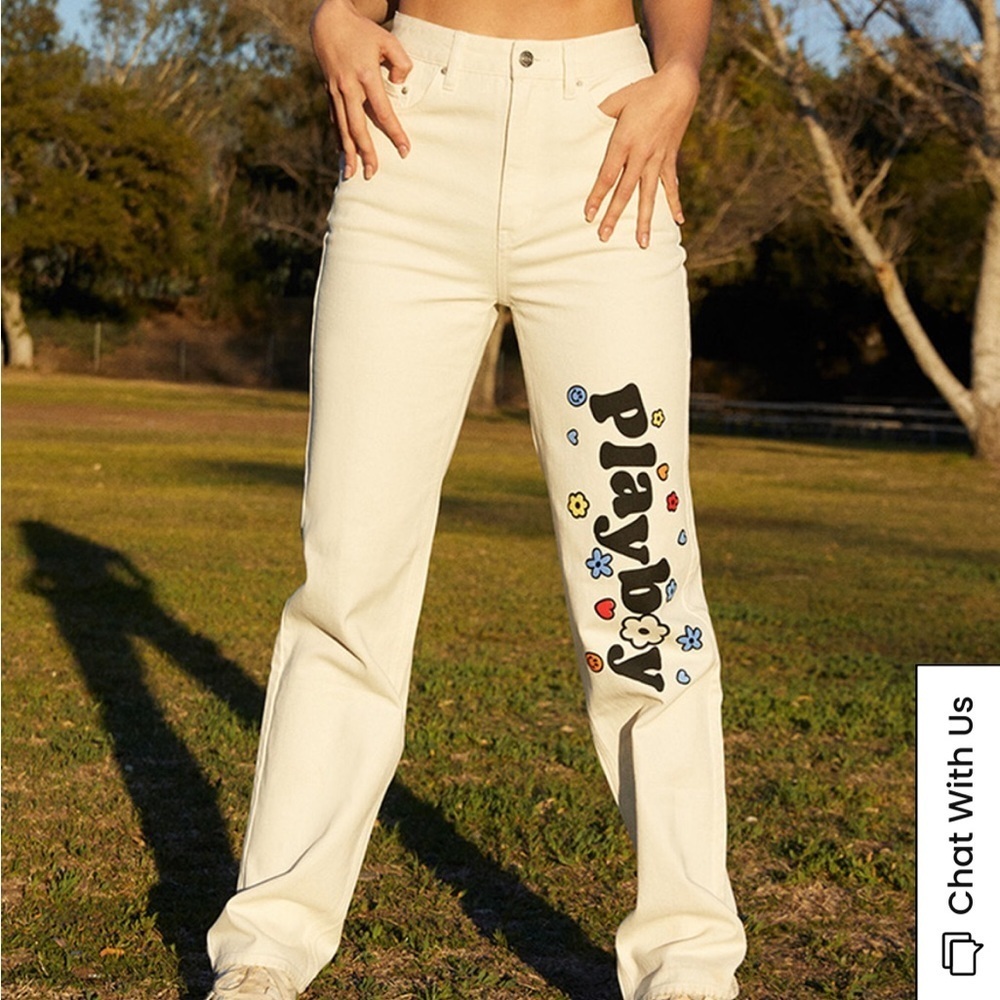 Playboy Bunny By PacSun White Flower 90’s Vintage High-Rise Jeans Size 23